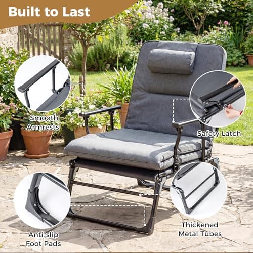 COSTWAY 3 in 1 Folding Camping Cot, Comfy Padded Convertible Single Sofa Chair with 6-Position Adjustable Backrest and Headrest, Heavy Duty Metal Chaise Lounge Sleeper Bed (185 x 60.5 x 38 cm) — view 5