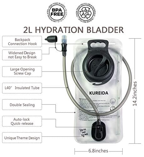 KUREIDA Hydration Bladder 2 Liter Leak Proof Water Reservoir,BPA Free,Wide Opening,Military Water Bladder Combined with Hydration Backpacks for Biking Hiking Running Camping Climbing,White — view 2