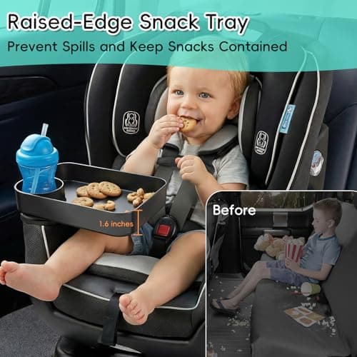 Kids Car Seat Tray, Travel Tray with Cup Holder for Toddler Baby, Kids Car Seat Food Snack Organizer for Road Trip, Stroller Snack Organizer Travel Must Haves Toddler Must Haves (Black, 1 Pack) — view 4