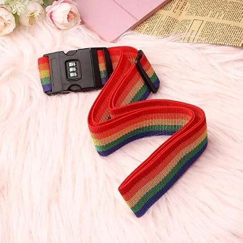 Luggage Straps for Suitcases Strap Suitcase Belts - 2 Heavy duty Luggage Straps - Adjustable Suitcase Straps - Premium Accessory for Travel Bag Closure for winter summer holiday (Rainbow with Lock) — view 4