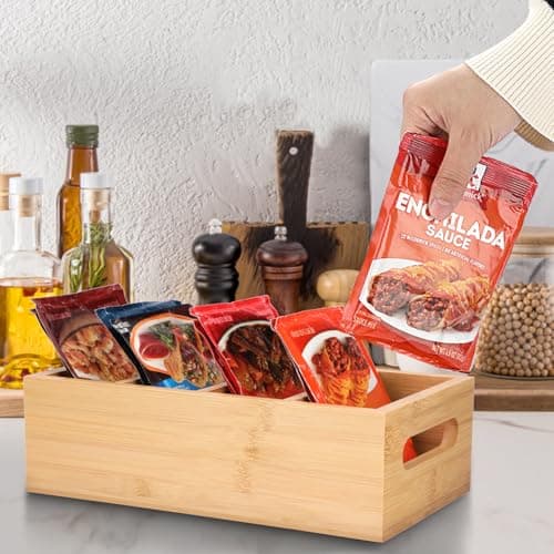 SUMNACON Bamboo Divided Seasoning Packet Organizer with 3 Removable Divider — view 2