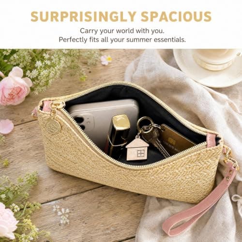 KIPTVO Straw Crossbody Bag for Women, Woven Small Beach Purse with Adjustable Strap, Summer Handmade Zipper Shoulder Bag for Holiday Travel, Bohemian Beige Casual Tote for Vacation Daily Use — view 5