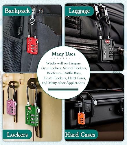 Search Alert TSA Approved Travel Combination Luggage Cable Locks for Suitcase, Gym Locker,Toolbox,Backpack 1,2,4,6 &10 pk - Green - — view 4