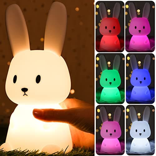 ZKLiLi Cute Bunny Kids Night Light, Night Lights for Kids Room Birthday Gifts Kawaii Teen Night Lamp Rechargeable Toddler Baby Nursery Nightlight Portable Silicone Animal Lamp — view 4