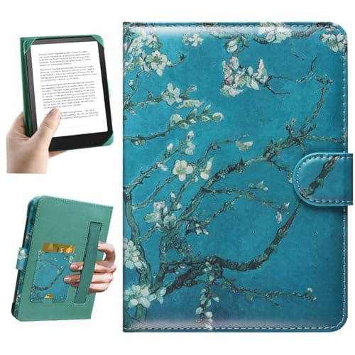 HoYiXi Universal Case for 6-inch Kindle eReader Compatible with Kobo/Voyaga/Pocketbook/Tolino E-book reader,6'' eReader Protective Cover with Built-in Card Slot,Black (flower, 6 inch)