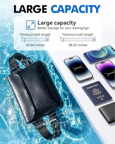 2 Pack IPX8 Waterproof Pouch Bag with Adjustable Strap + Phone Case, Waterproof Waist Bag Pouch Bag & Phone Dry Case for Beach Swimming Boating Camping Hiking, Quick Open Design Fits up to 7.2" Black — view 4