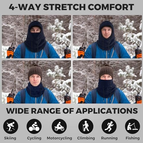 AURUZA Balaclava Winter Hat Thermal Face Mask Snood Hood Hat Neck Warmer, Windproof Ski Mask for Winter Outdoor Sports (Navy Blue, L) — view 4