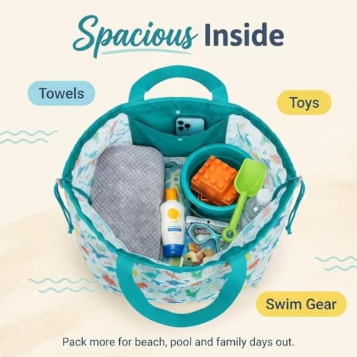Haelyze Extra Large Mesh Beach Toy Tote Bag – Drawstring Swimming Bag — view 5