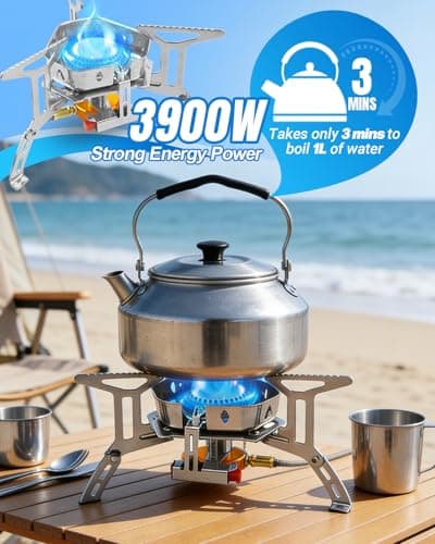 Portable Camping Gas Stove, Windproof 3500W Burner with Piezo Ignition, Adapters for Outdoor BBQs Cooking Hiking Camping and Picnics (silver) — view 5