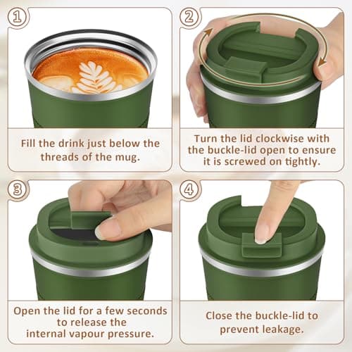 Travel Mugs,KETIEE 510ml Insulated Coffee Cup with Leakproof Lid,Reusable Coffee Cups Travel Cup,Coffee Travel Mug,Double Walled Coffee Mug,Stainless Steel thermaol Mug for Hot Cold Drinks,Olive Drab — view 6