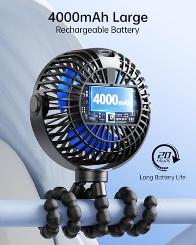 SWEETFULL Portable Pram Fan, LED Display, 4000mAh Battery Mini Stroller Fan — view 3