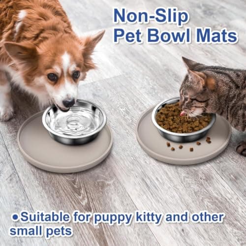 Pet Feeding Mat 20.3 cm, Arespark Pet Silicone Food Mat, Set of 2 Nonslip Waterproof Feeding Bowl Mat with Raised Edges for Food and Water Prevent Spills, for Dog Cat Puppy Kitten — view 2