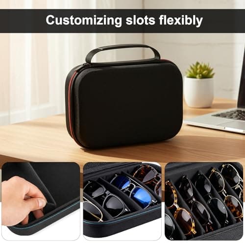 SUNNYNEST Sunglasses Box Travel Sunglasses Organizer Glasses Case Multiple Pairs with Adjustable Slots Portable Eyeglasses Case Storage Box for Men Women (Black) — view 3