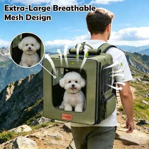 Vivifying Dog Backpack Carrier – 42x38x27cm for Pets Under 8.5kg, Breathable Dog Cat Carrier with Mesh Windows, Heavy Duty Hands-Free Carrier for Hiking, Camping& Outdoor Walks (Green) — view 5