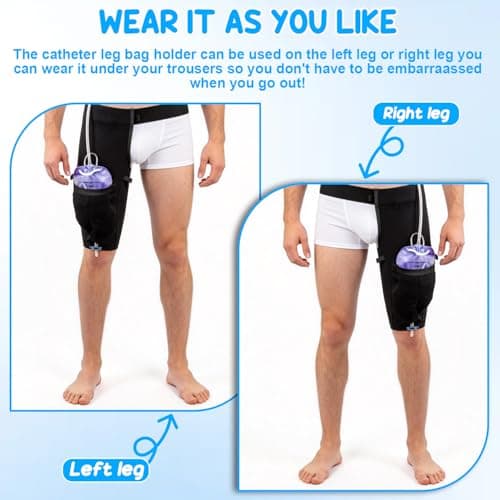 Catheter Leg Bag Holder with Adjustable Waist Belt, Non-Slip Secure Fit & Easy Access Valve Hole, Breathable Elastic Catheter Sleeves, for Home Care, Wheelchair Use — view 3