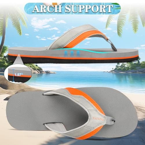 HAOLIRA Flip Flops Men Arch Support Summer Beach Travel Orthotic Walking Thong Sandals Non Slip Lightweight Comfortable Outdoor Pool Shoes UK Size 8-13 (04 Orange/Grey 46/US 12) — view 5