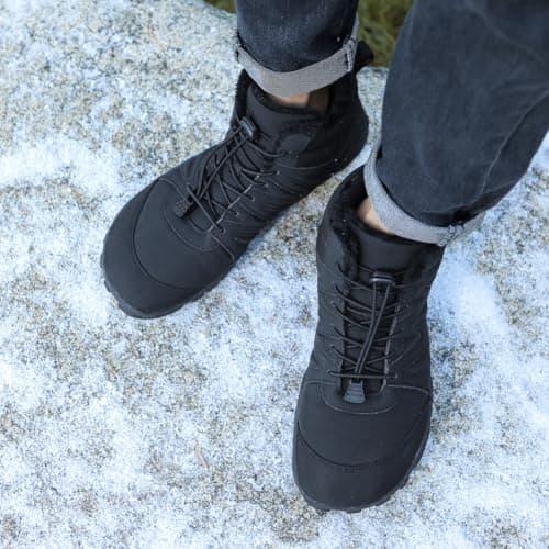 Fadezar Barefoot Boots Men Women Waterproof Snow Walking Boot Warm Fur Lining Barefoot Shoes Anti-slip Hiking Shoes 1699 Black UK 6 (CN 40) — view 6