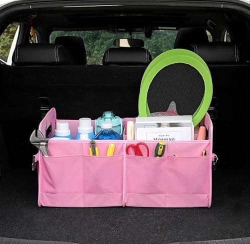 BriMall Car Boot Organiser – Foldable Car Boot Storage, Durable Multi-Compartment Trunk Storage Solution, Space-Saving Travel & Vehicle Organizer (60 x 31 x 31 cm, Pink) — view 4