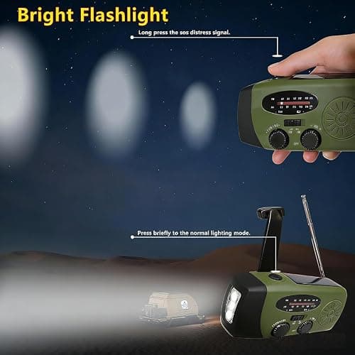 2000mAh Wind Up Solar Radio, Emergency Portable Hand Crank Weather Radio, Rechargeable Power Bank, 2 mode LED torch with SOS Alarm LED Flashlight, USB Phone Charger, for emergencies, camping (green) — view 4