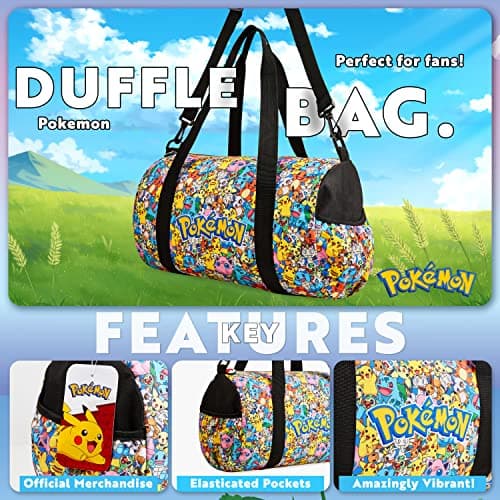 Pokemon Travel Bag for Kids Gym Bag Overnight Pikachu Sports Football Kit Holdall Bag Hand Luggage Bag Gifts for Boys (Multicolour) — view 3