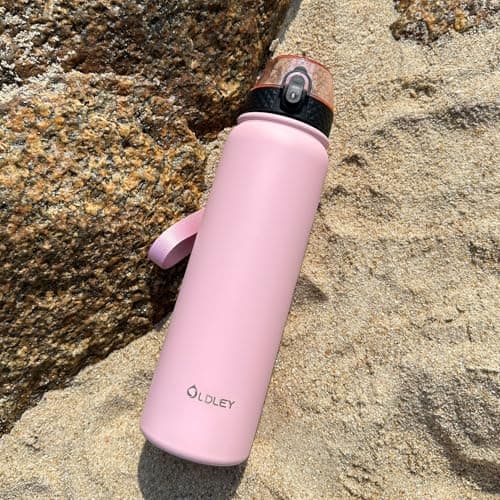 OLDLEY Stainless Steel Water Bottle with Straw 1L Vaccum Insulated Large Drink Flask Metal Water Bottles 1 litre Leakproof Keep Drinks Hot Cold for Bike Camping Sports Gym Adult Women Men(Pink, 1 Lid) — view 5