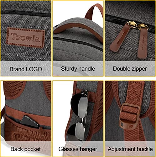 Tzowla Canvas Laptop Backpack Mens Womens,Vintage Travel Work Hiking Backpacks,School College Rucksack Fits 15.6-17.3 Inch Computer,Bookbag with USB Charging Port (Dark Grey, 15.6inch) — view 5