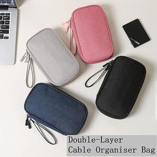 Portable Cable Organiser Bag Travel Organiser Double-Layer Cable Organiser Bag All-in-One Electronics Case for Tech Accessories, Charger, Power Bank, Earphone, Holiday Essentials for Men Women - Blue — view 5