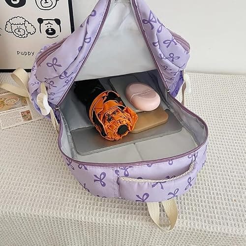 WMFASBAG 3Pcs Canvas Bow Print Students Bookbags Sets with Lunch Box and Pencil Case Travel Daypack Bag Large Capacity for Teens Girls Women College Outdoor — view 3