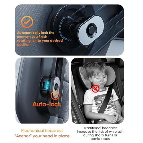 Car Headrest Pillow for Car Seat, Adjustable Rotating Car Sleeping Pillow with Ergonomic Head and Neck Support for Adults and Kids, Detachable Travel Car Pillow for Comfortable Rest (Curry Brown) — view 6