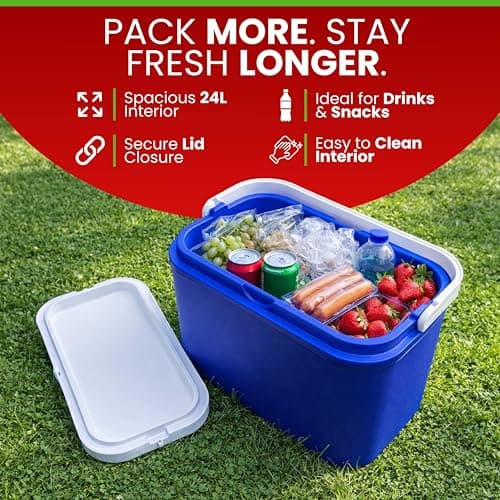 Unibos | 24L Insulated Cool Box – Lightweight Portable Ice Cooler With Handle & Lid – Durable Food-Grade Plastic – Keeps Food & Drinks Hot Or Cold – Ideal For Camping, BBQ, Travel, Outdoor (24L) — view 5