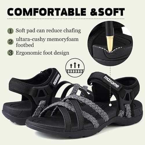 Maxome Hiking Sandals Women Summer Walking Sandals for Women Comfortable Sports Sandals Casual Hook Loop Strap Beach Sandals Black — view 4