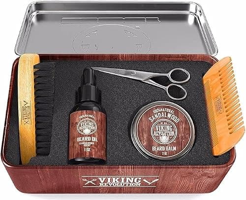 Viking Revolution - Beard Grooming Kit for Men - Ultimate Beard Kit with 100% Boar Beard Brush, Beard Comb, Beard Balm, Beard Oil & More - Gifts for Men - Valentines Gifts for Him - Sandalwood — view 3