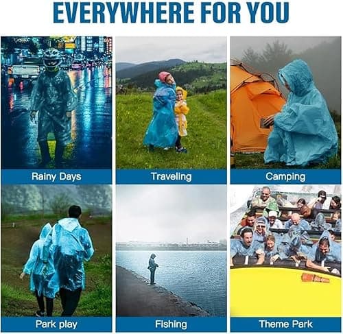 TIECHI Disposable Rain Poncho - 4 Pack Waterproof Poncho Emergency Raincoat Women Adult Kids Ponchos Family Pack with Hood and Sleeves for Festival Essentials, Theme Park, Fishing, Camping — view 3
