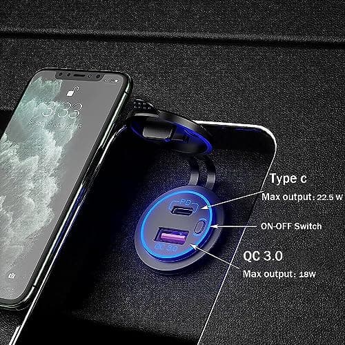 Thlevel USB C Car Charger Socket USB C Charging Socket 12V USB Charger — view 3