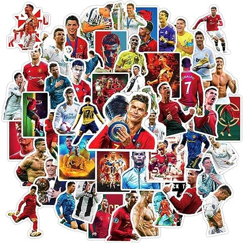 50Pcs Football Star Stickers, Soccer Player(C) Stickers, Vinyl Waterproof Graffiti Decals for Laptop Skateboard Travel Case, Teens and Adults — view 2
