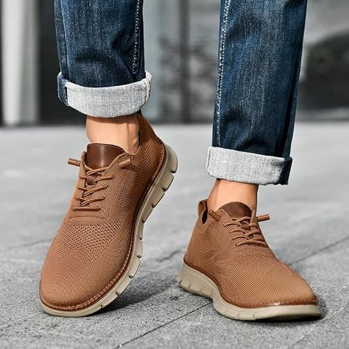 Wearbreeze Men's Business Casual Oxford Sneakers, Lightweight Lace Up Dress Shoes for Work, Travel and Daily Travel, orange, 10 UK — view 3