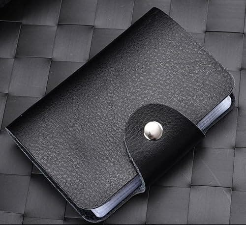 24 Slot Basic Card Holder for Men or Women | Black PU Leather Card Wallet | Slim Light Credit Card Wallet | Minimalist Small | Drivers License | Business Cards | Debit | Cardholder Pockets Organiser — view 4
