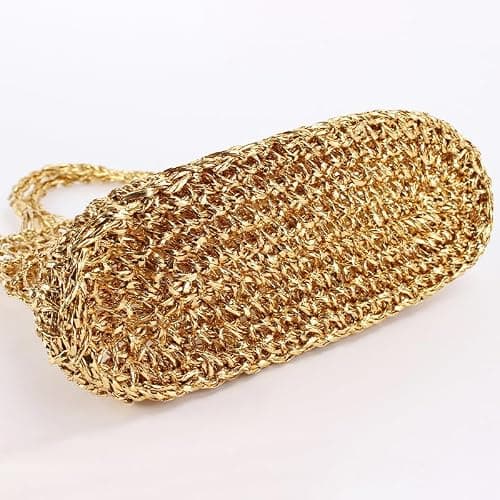 FUNSEED Straw Beach Tote Bag for Women, Gold and Silver Handbag for Beach Swimming Pool, Gold, S — view 6