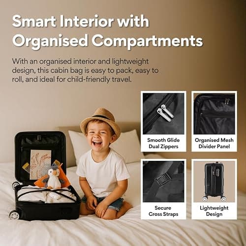 WORLD EXPLORER Black Cabin Suitcase 45x35x20cm, 30L ABS Hardshell, 4 Wheels — view 4
