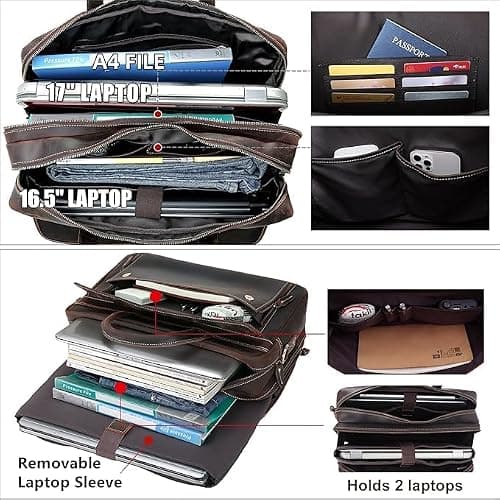 TIDING Genuine Leather Briefcase for Men 17" Laptop Bag Business Travel — view 5