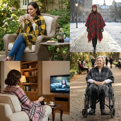 BRAW CLANS TARTANS Soft wool Tartan Poncho Blanket cape made in Scotland - Ruana cloak style - full body shawl - Mothers day Gift - Home, Travel, Camping - Thomsn Grey Tartan — view 4