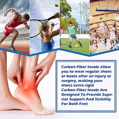 Carbon Fiber Insoles 1 Pair, Rigid Carbon Fiber Shoe Insert 1Pair for Pain Relief & Injury Turf Toe, Foot Fractures, Hallux Rigidus and Limitus for Hiking Running (255mm-Men's 9-9.5/Women's 10-10.5) — view 3