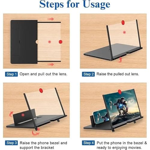 Gadget's Store® phone screen magnifier Foldable mobile phone stand HD mobile phone projector Portable Movie Game Enlarger, 3D Phone Projector for Movies, Travel Reading & Video Calls — view 3