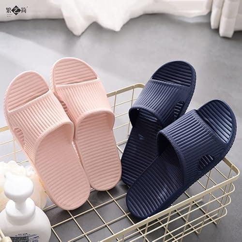 JoWebb Unisex Slippers for Women/Men, Light Weight Flat Slide Sandals Shower Sandals Flip Flops for Indoor Garden Bathroom Poolside M-Blue — view 3