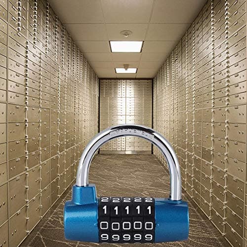 5 Digit Padlock, Zinc Alloy Code Lock U-Shaped Door Combination Lock for Gym, School & Employee Locker (Blue) — view 3