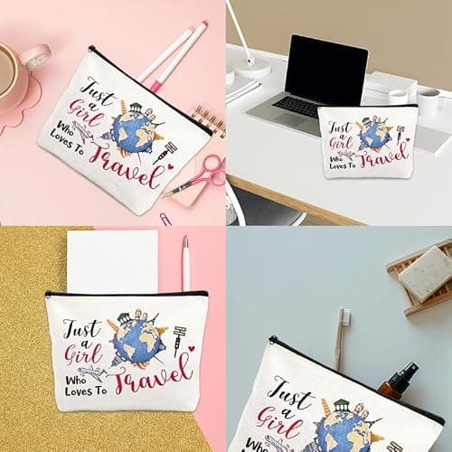 Travel Makeup Bag Gifts for Travellers Best Friend Birthday Christmas Gifts for Travelling Travel Toiletry Bag for Girls Women Just A Girl Who Loves to Travel Bag Pouch for Daughter Sister — view 5