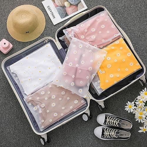 KEYRI 20 Pcs Reusable Frosted Zip-Lock Seal Clothes Travel Storage Hospital Shoes Waterproof Luggage Organizer For Clothes Shoes Cosmetics Travel Essentials (Floral) — view 6