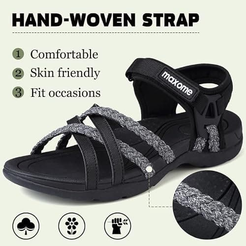 Maxome Hiking Sandals Women Summer Walking Sandals for Women Comfortable Sports Sandals Casual Hook Loop Strap Beach Sandals Black — view 6