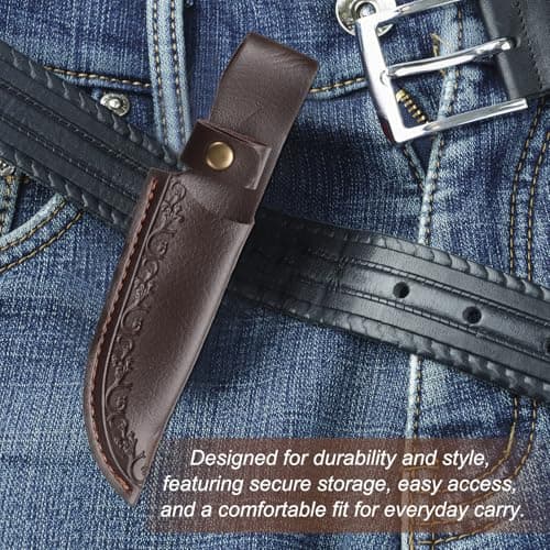 sourcing map Knife Sheath 8.46" Length Genuine Leather Carry Folding Knife Sheath for Outdoor Climbing Camping Cycling and Hiking, Deep Brown — view 4