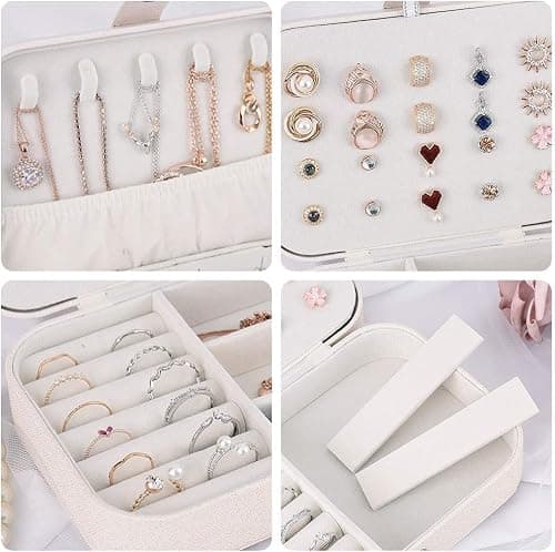 homchen Travel Jewellery Organiser Bag, Jewelry Storage Box Case for Bracelet, Earrings, Rings, Necklace (White) — view 4